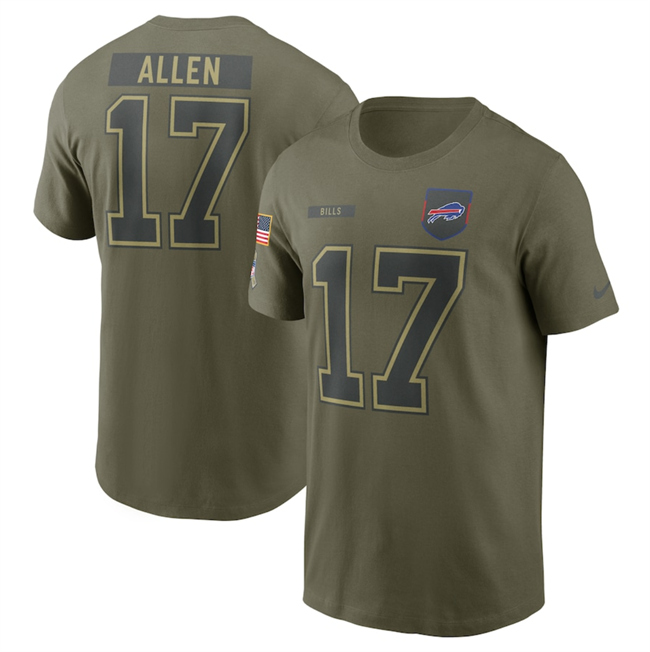Men's Olive Buffalo Bills #17 Josh Allen 2025 Salute to Service Name & Number T-Shirt